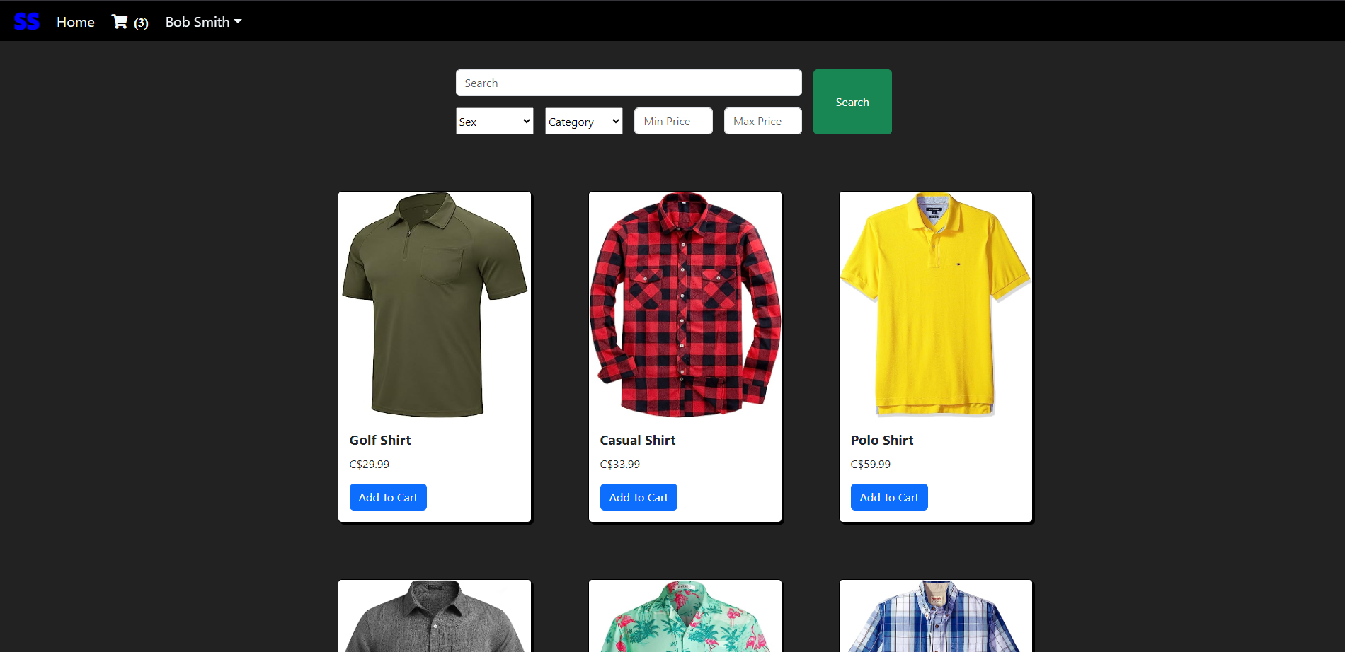 image of clothing store website showing clothes