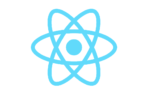 react.js logo which look like an interlocked blue circles with a blue dot inside