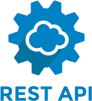 Restful API logo looks like blue gear with cloud in it and a test below it saying REST API